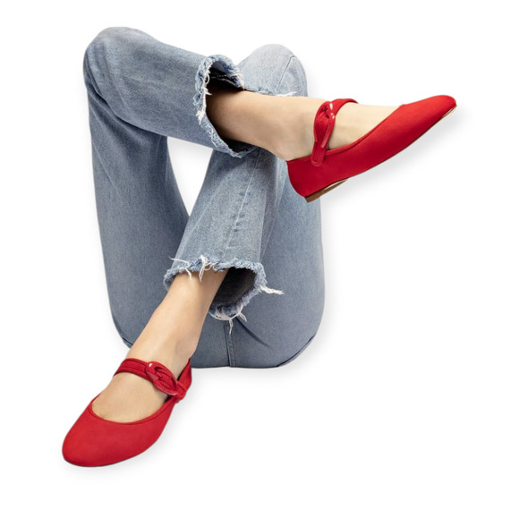 Larroude Shoes - Larroude (Larroudé) Verona Ballet Mary Jane Flats In Scarlet Red Suede Size 7